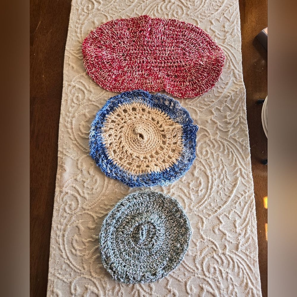 Handmade Red, White, and Blue Crochet Placemat Doilies